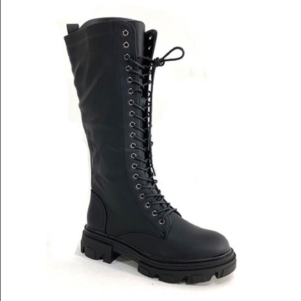 Black Lace-Up Combat Moto Boots for Women